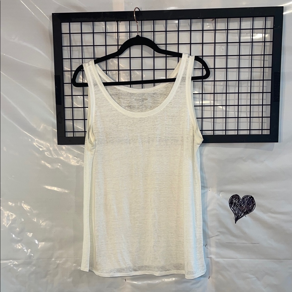 Eileen Fisher Cream Scoop Neck Linen-Blend Tank